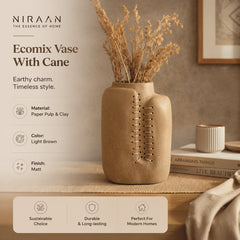 Niraan Handgemaakte Ecomix Riet Vaas | Duurzame Boho Moderne Woondecoratie | Milieuvriendelijk Bloemen Accentstuk