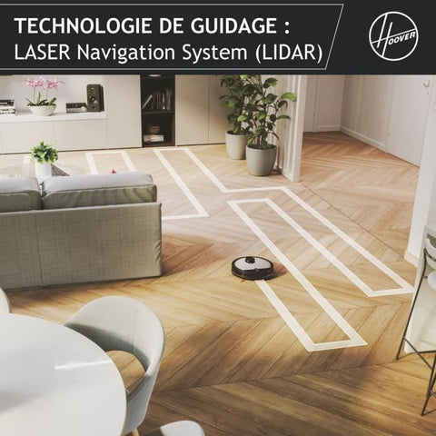 Hoover HG510D Dry Robot Vacuum Cleaner - WIFI - Laser Navigation - XL Brush - 90min autonomy - Powerful - Ultra Quiet 68 dBA