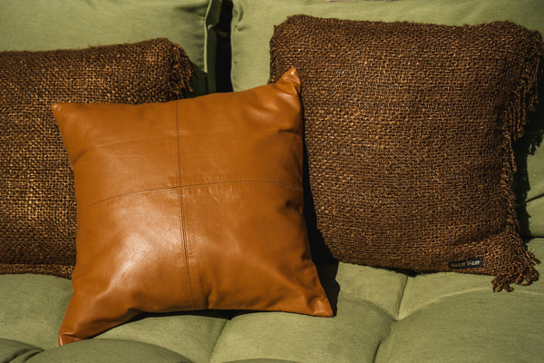 De Vierdelige Leren Kussenhoes - Camel - 40x40