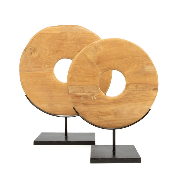 De Teak Schijf op Standaard - M