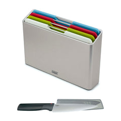 Coffret cadeau Folio : ensemble de 4 pièces pour planches à découper argentées avec couteau de chef