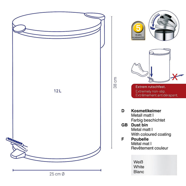 Mats trash can with pedal 12 liters
