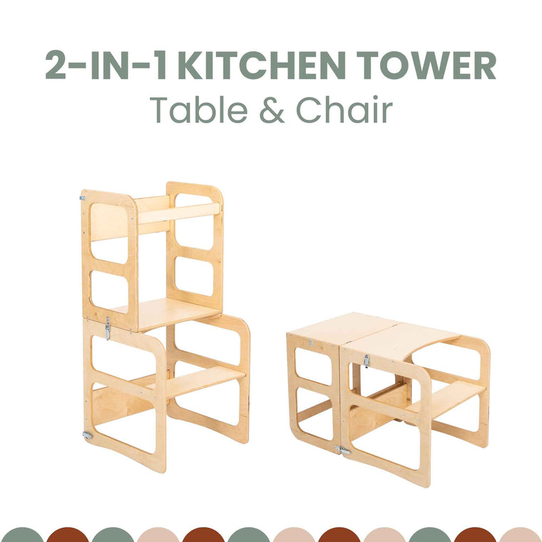2-in-1 transformeerbare keukentoren - tafel- en stoelenset