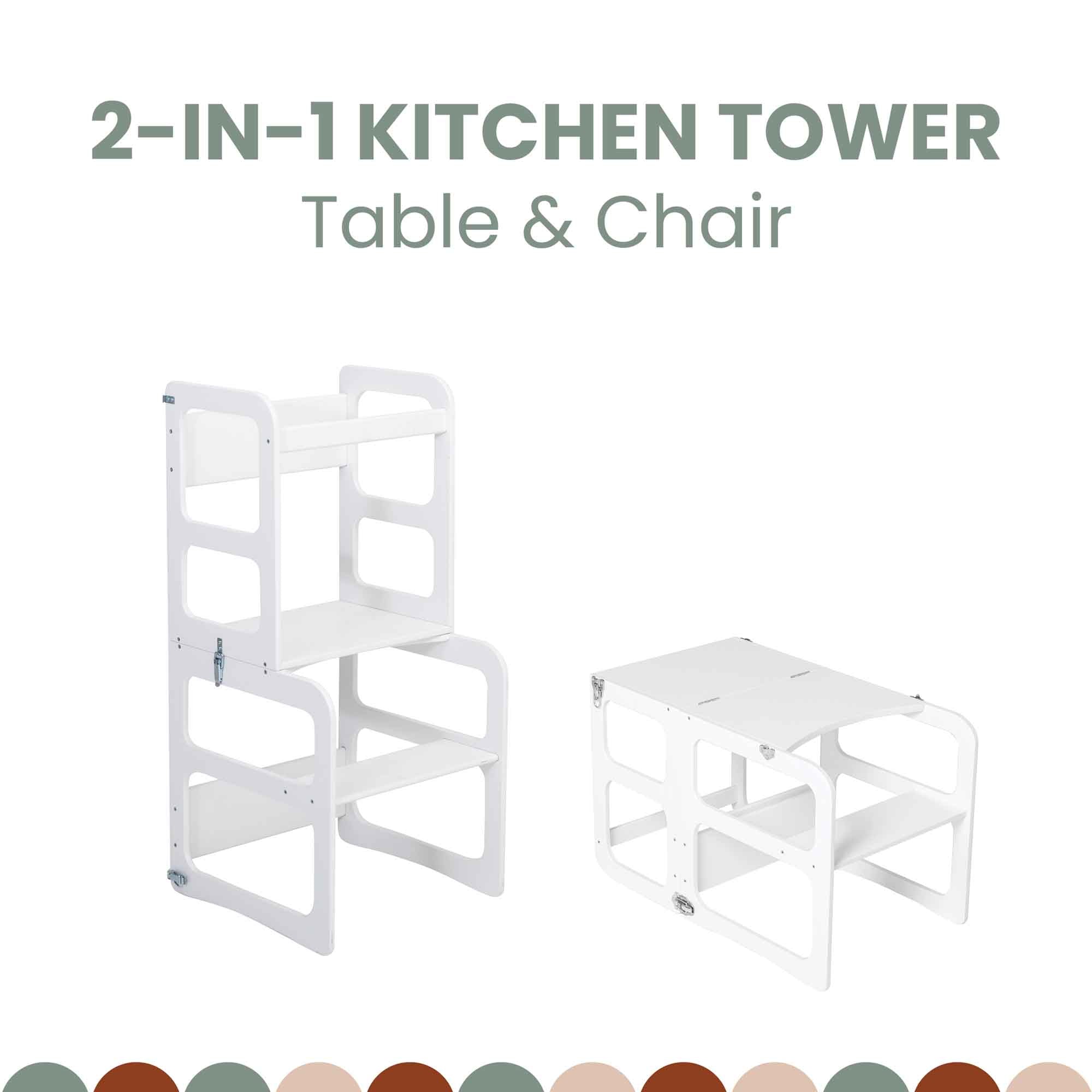 2-in-1 transformeerbare keukentoren - tafel- en stoelenset