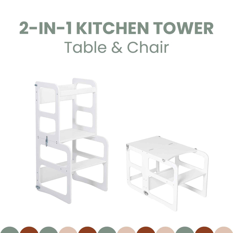 2-in-1 transformeerbare keukentoren - tafel- en stoelenset