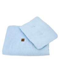 Blauwe mousseline ledikantbedset