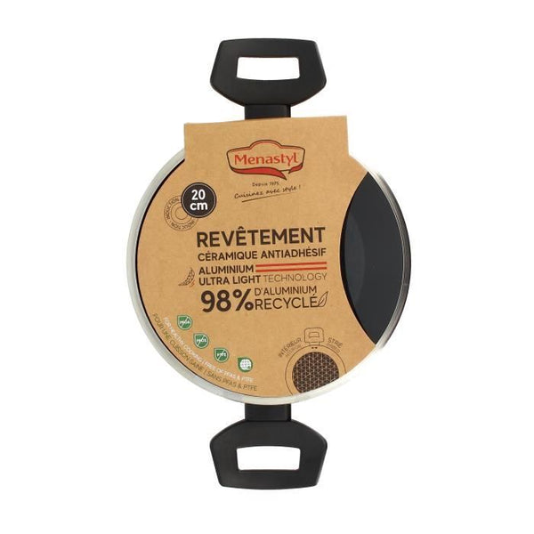 Faitout - MENASTYL - 6020646 - Aluminium forgé - 20 cm - Noir - Convient à toutes les sources de chaleur, y compris l'induction