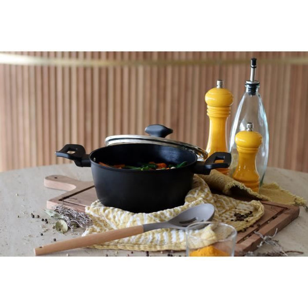 Faitout - MENASTYL - 6020646 - Aluminium forgé - 20 cm - Noir - Convient à toutes les sources de chaleur, y compris l'induction