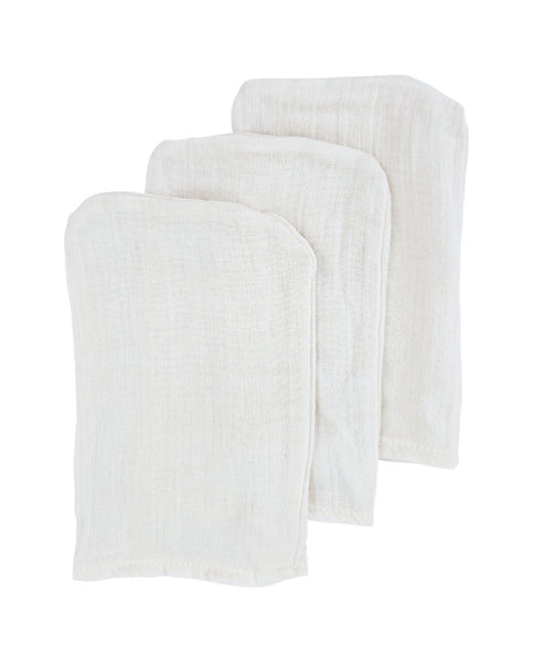 Gant de toilette en mousseline assorti, 3 pièces, beige