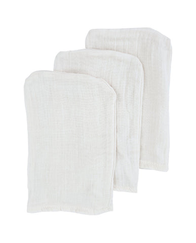 Gant de toilette en mousseline assorti, 3 pièces, beige