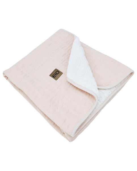Couverture matelassée en mousseline fourrure ROSE POUDRE