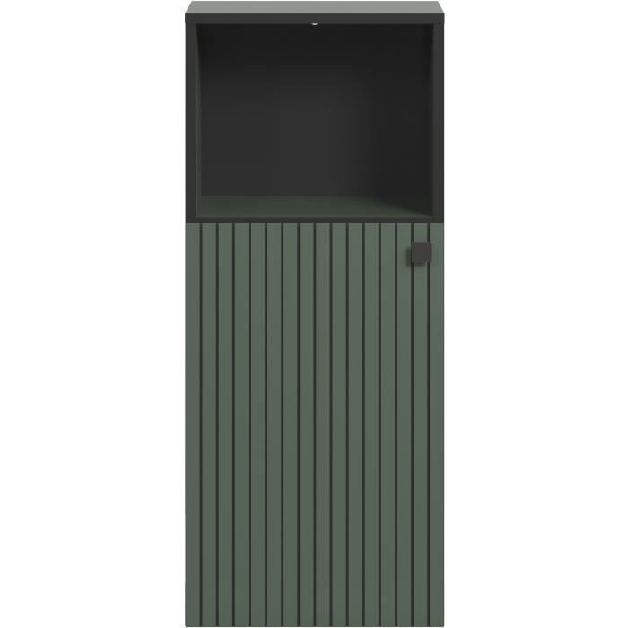 Meuble de salle de bain - Vert sauge et noir - L40 x H95 x P31 cm - PURE BLISS
