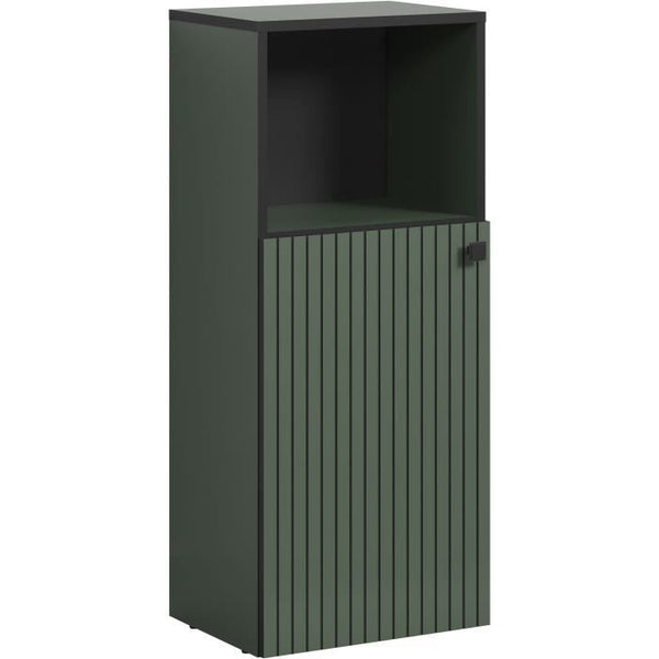 Meuble de salle de bain - Vert sauge et noir - L40 x H95 x P31 cm - PURE BLISS