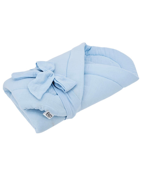 Couverture d'emmaillotage en mousseline BLEUE