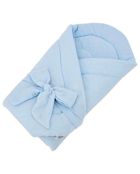 Couverture d'emmaillotage en mousseline BLEUE