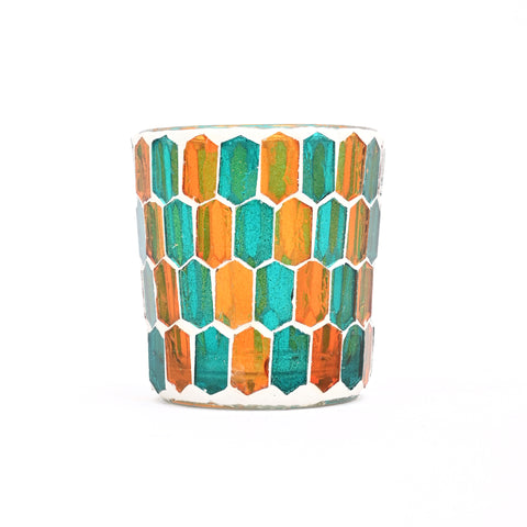 Round Mosaic Glass Votive Candle Holder – Handmade Decorative Tealight Holder
