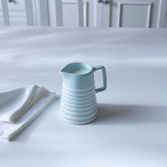 Hand-painted Blue Stripe Ceramic Jug Coastal Farmhouse