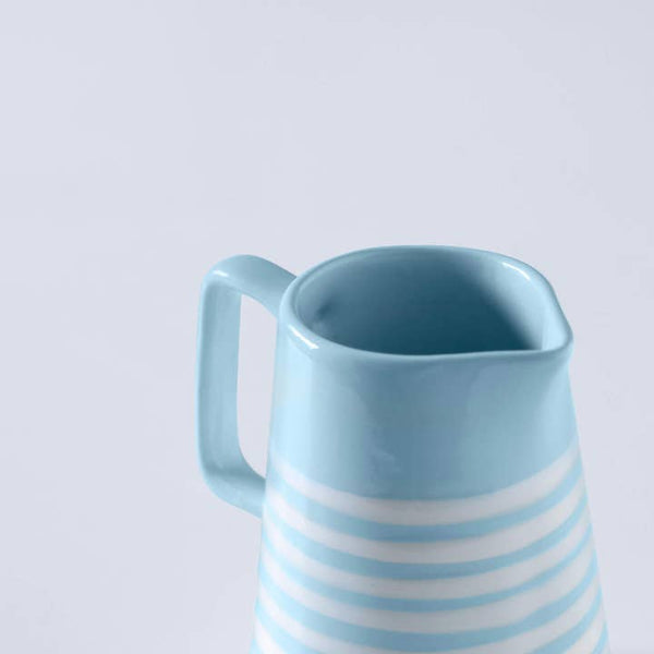 Hand-painted Blue Stripe Ceramic Jug Coastal Farmhouse