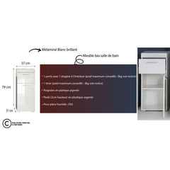 AMANDA bathroom cabinet - 1 door + 1 drawer - W37 x D31 x H79 cm - White - TRENDTEAM