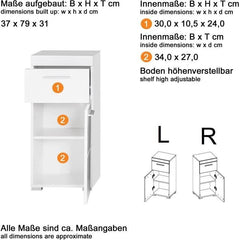 AMANDA bathroom cabinet - 1 door + 1 drawer - W37 x D31 x H79 cm - White - TRENDTEAM