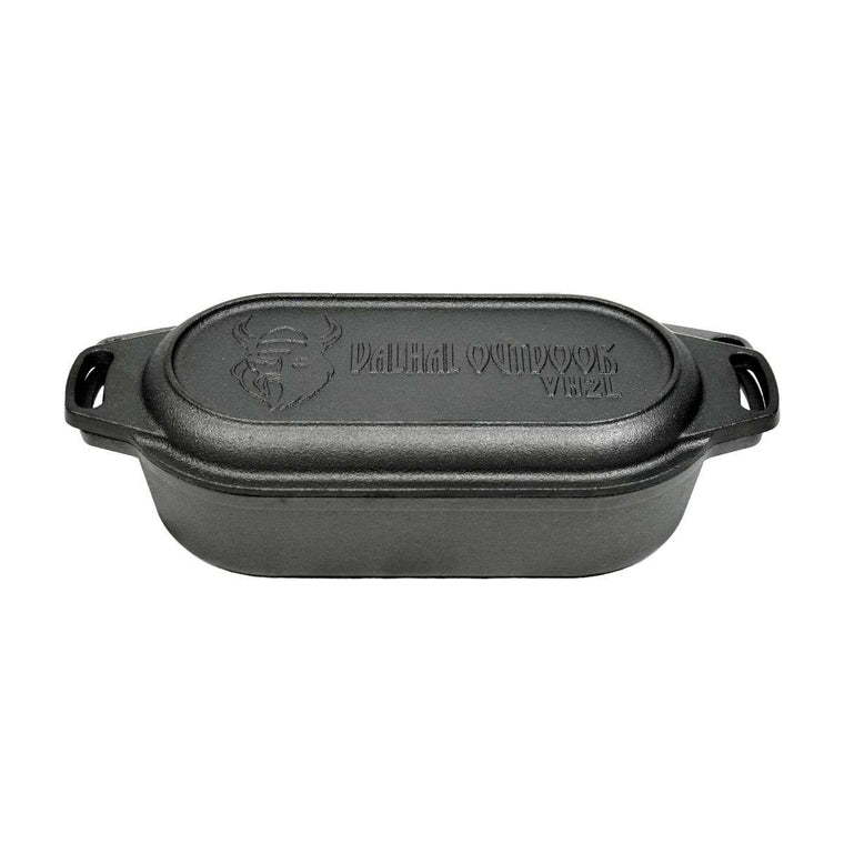 2-liter ovale gietijzeren braadpan met grilldeksel