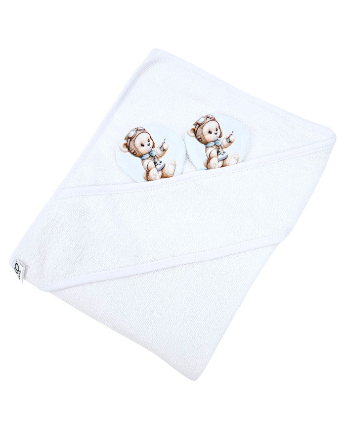 Bamboo bath cover PILOT BEAR/WHITE
