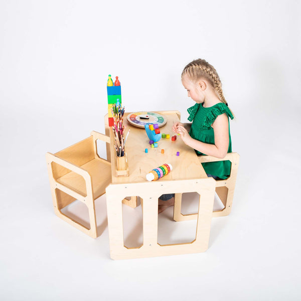 Montessori tafel om te spenen en set van 2 stoelen