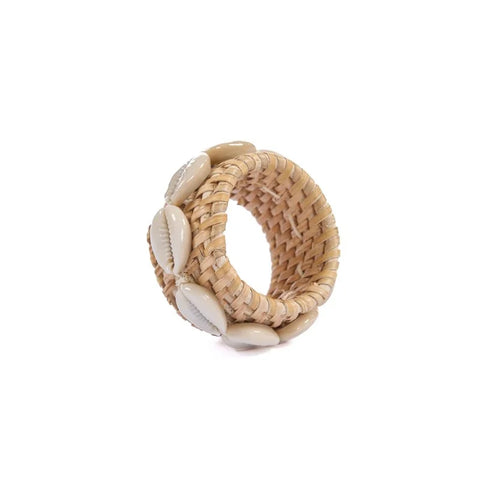 The Rattan Shell Napkin Ring - Natural White