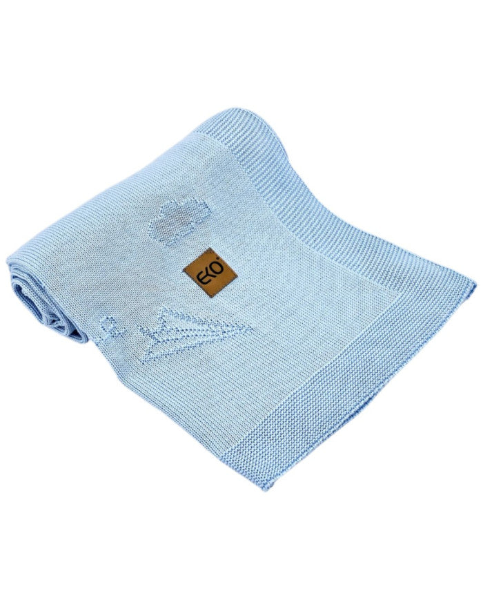 Bamboo knitted blanket LETTERS BLUE