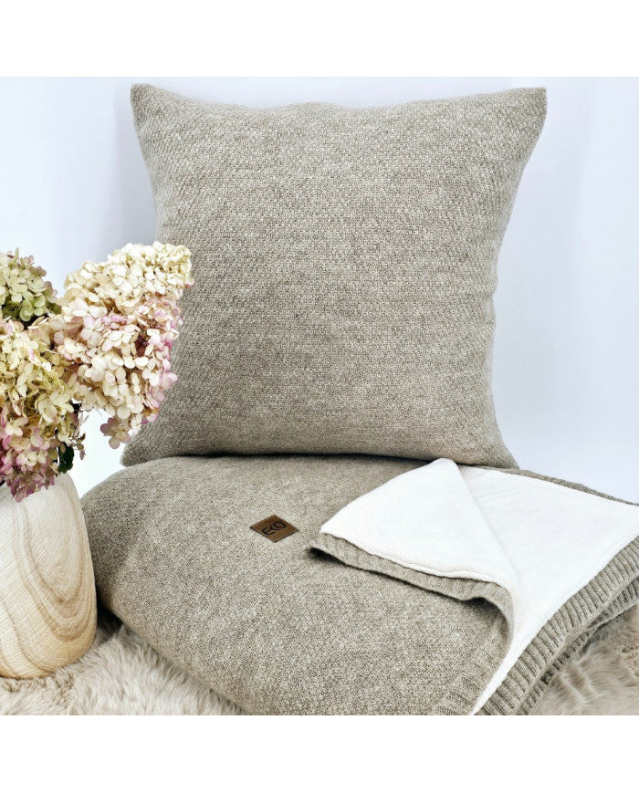 Gebreide set Deken met imitatiebont en Kussen - SET MILANO DUO TAUPE