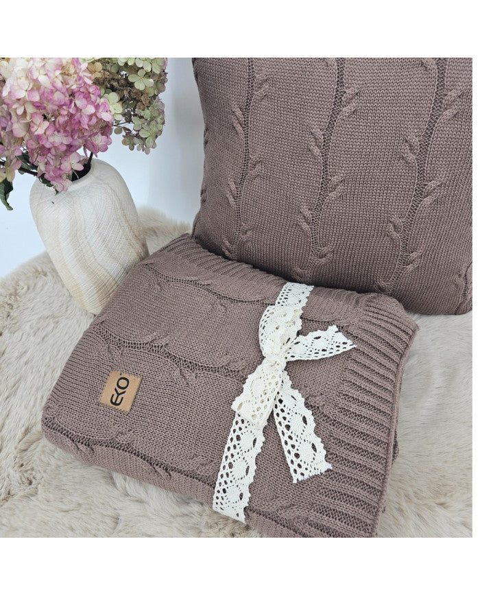 Blanket and pillow set - cotton with cashmere - SET ROMA CHOCOLATE