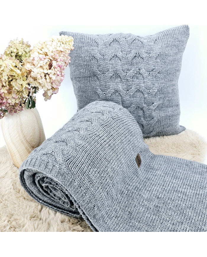 Gebreide deken en kussenset met wol - SET AREZZO POPIEL
