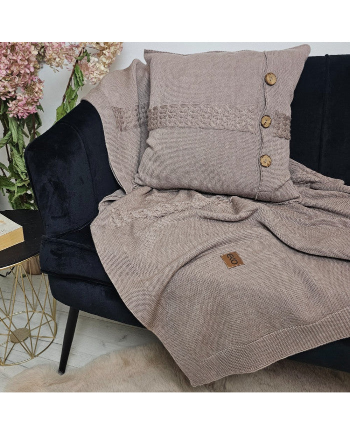 Merinowollen deken en kussenset FLORENCE TAUPE