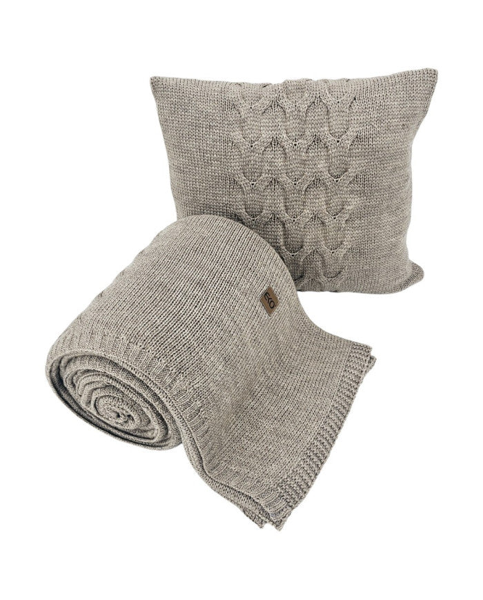 Gebreide deken en kussenset met wol - SET AREZZO TAUPE
