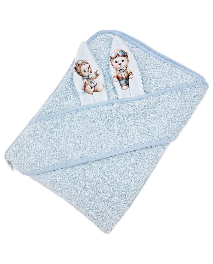 Cotton bath robe PILOT BEAR/LIGHT BLUE