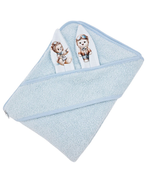 Cotton bath robe PILOT BEAR/LIGHT BLUE