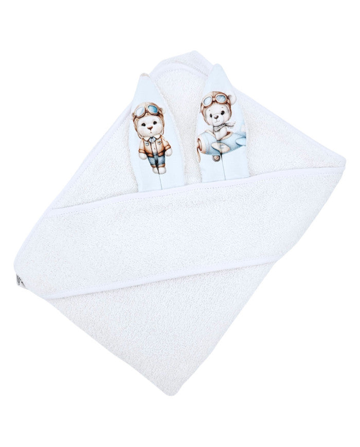 Peignoir de bain en coton OURS PILOTE/BLANC