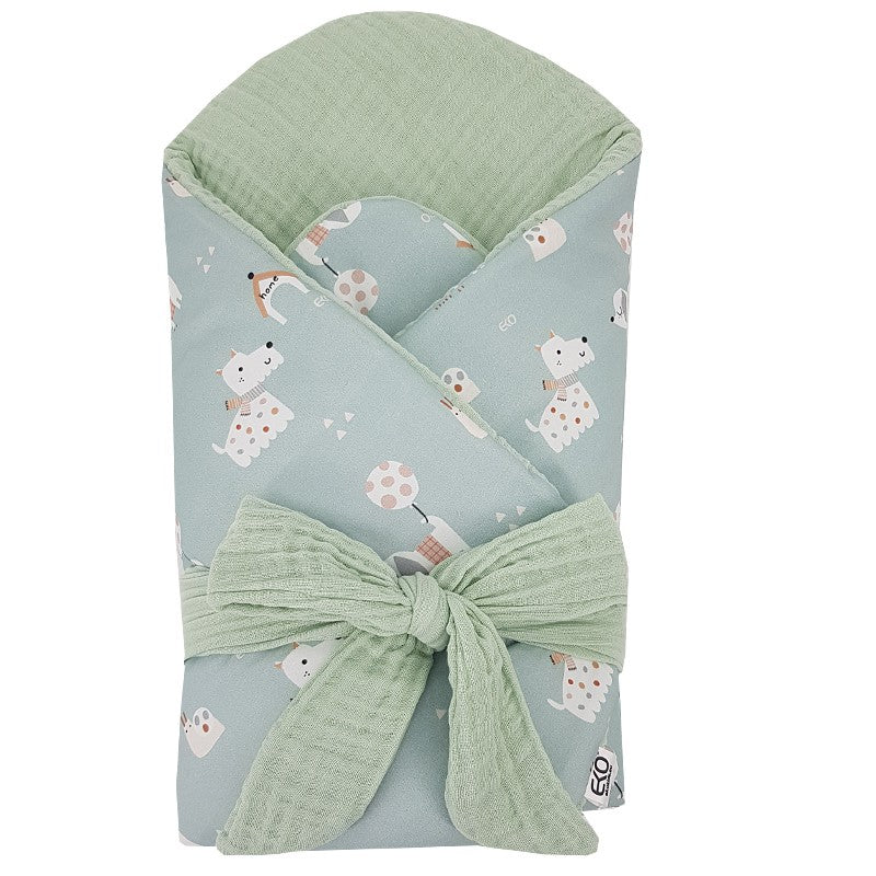 Printed Cotton+Muslin Swaddle Blanket with Coconut DOGS/MINT