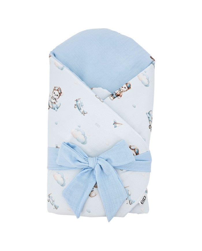 Couverture d'emmaillotage en coton imprimé et mousseline avec PILOT BEAR noix de coco