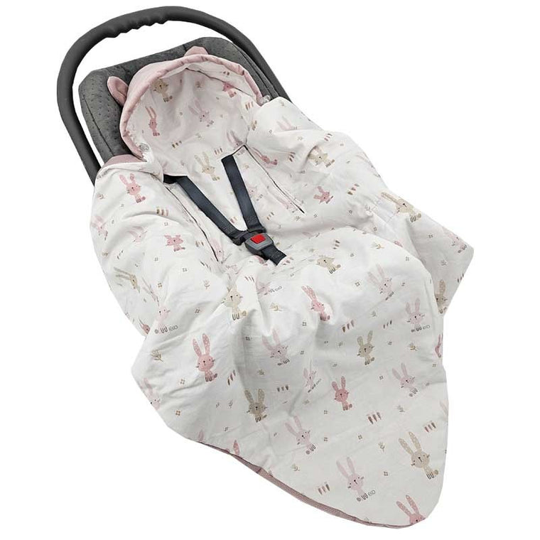 Gigoteuse pour siège auto VELOURS ceintures 3 et 5 points LAPIN/ROSE PÂLE