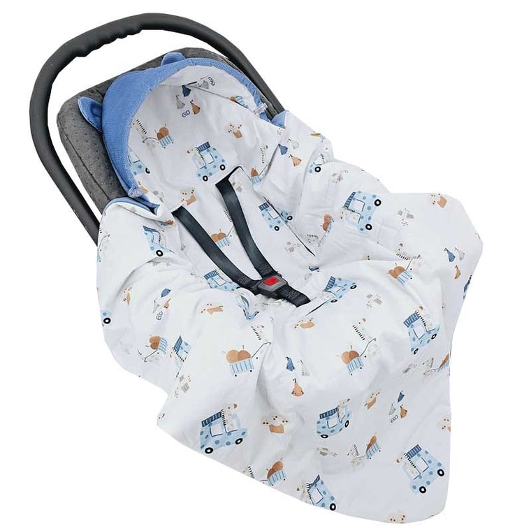 Gigoteuse auto VELVET pour harnais 3 et 5 points GIRAFFE/BLEU